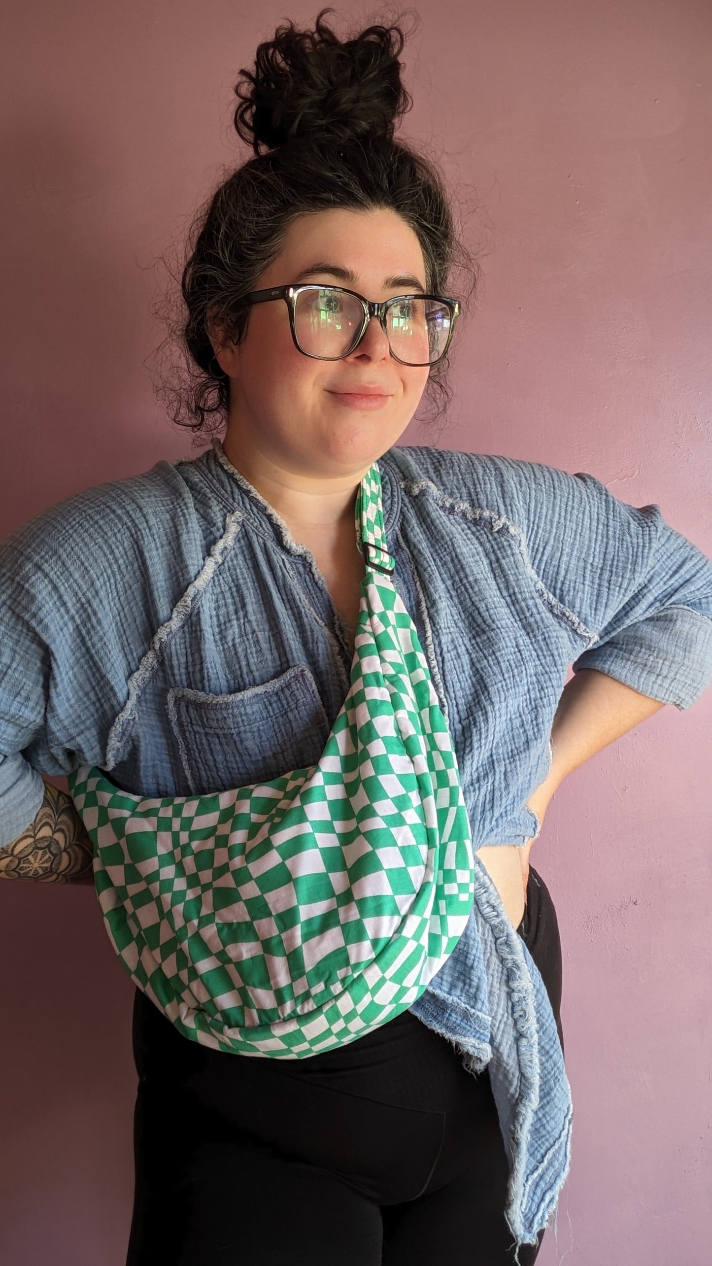 Wavy Checker Crescent Bag