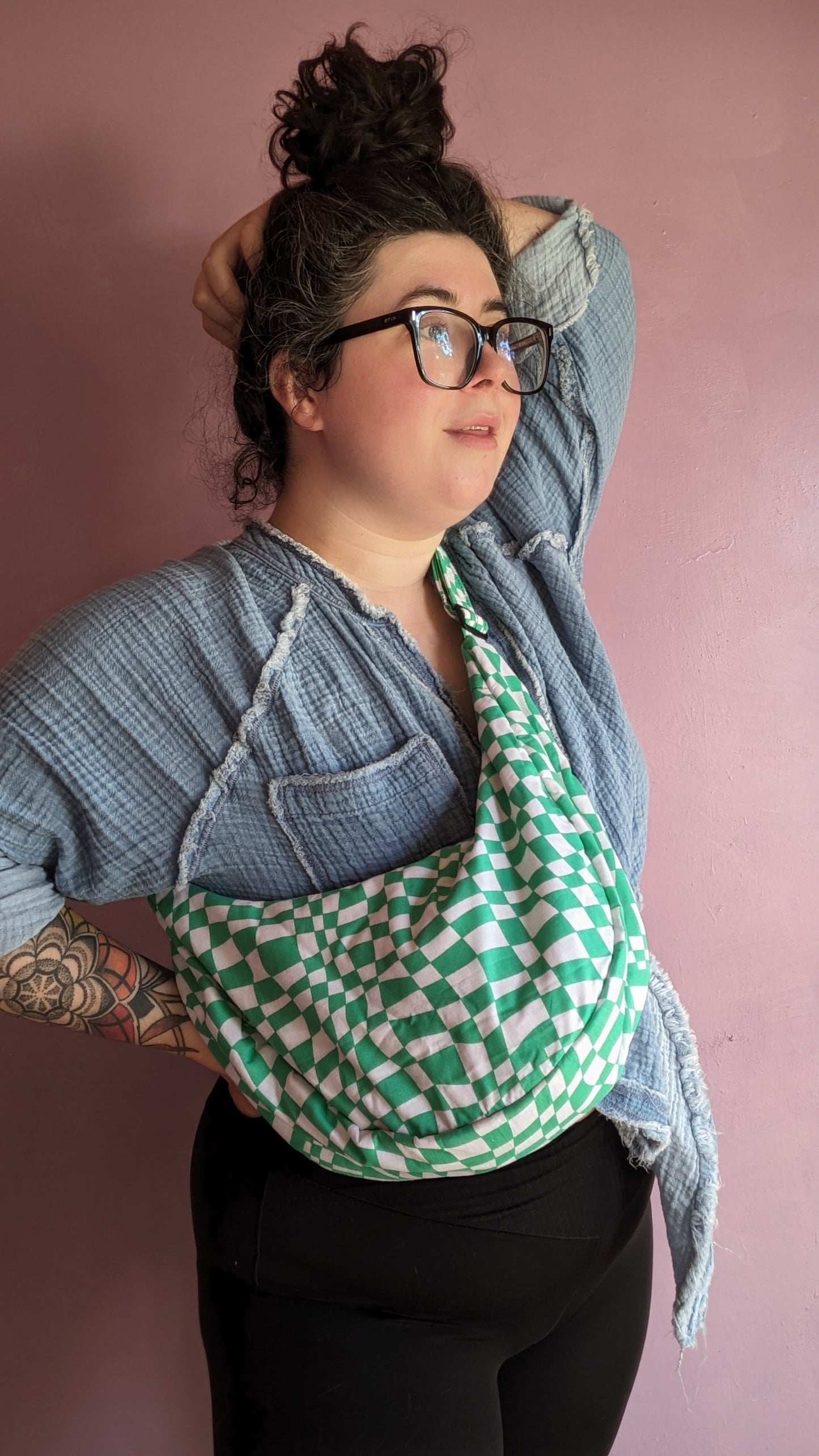 Wavy Checker Crescent Bag