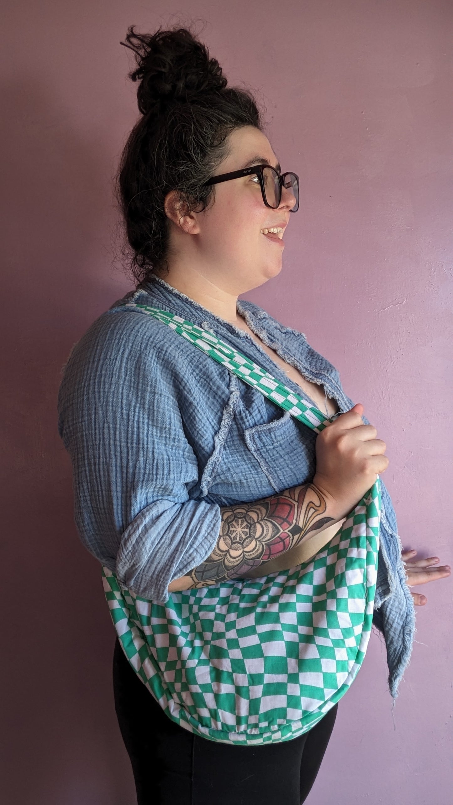 Wavy Checker Crescent Bag