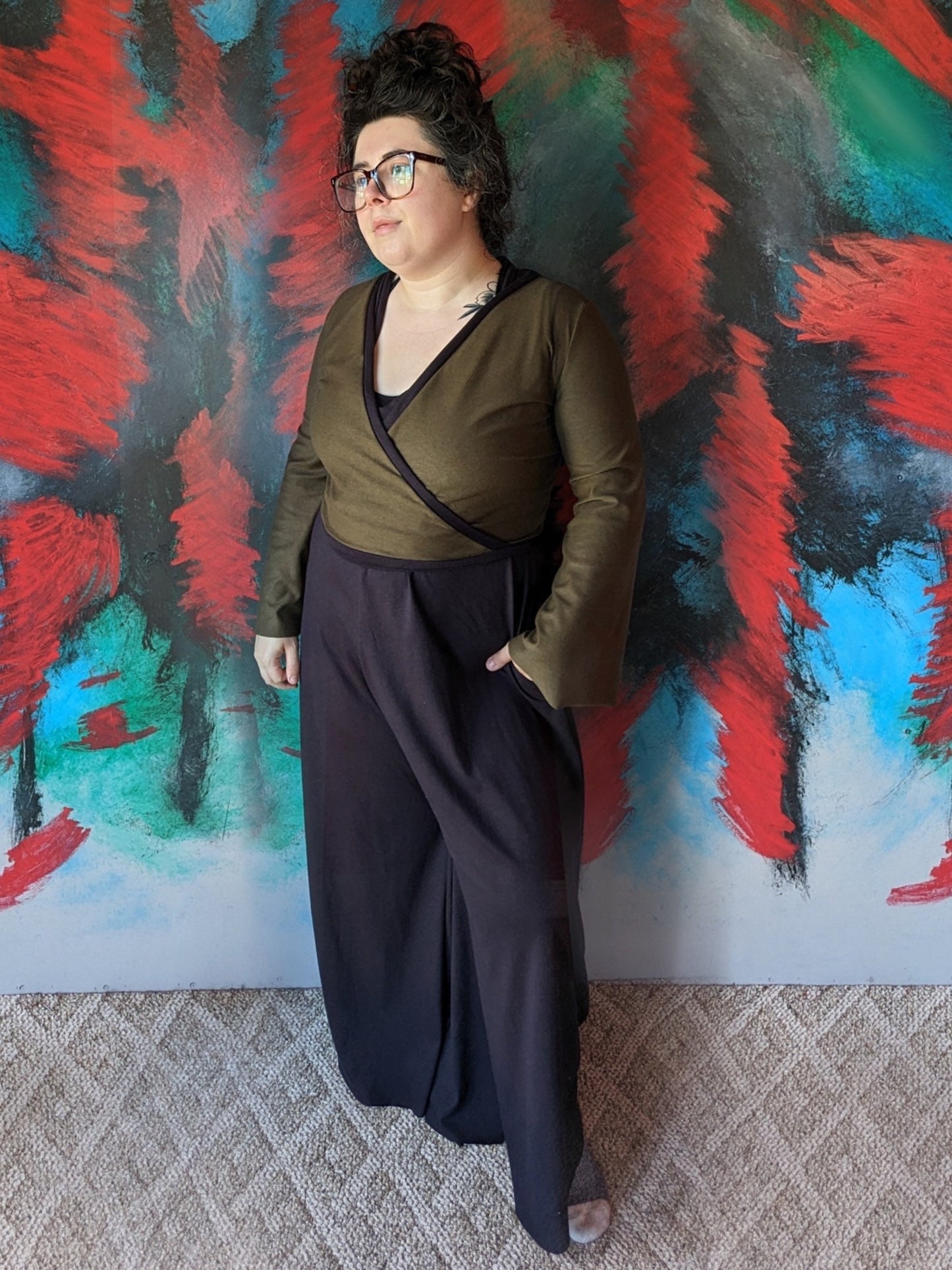 Olive Green Cotton Wrap Top